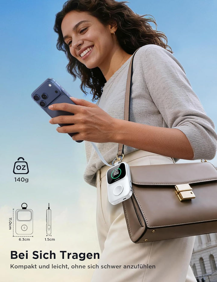 JOYROOM 5000mAh Mini Powerbank für Apple Watch 11 mit USB C Ladekabel,【LED-Display & Schlüsselanhäng