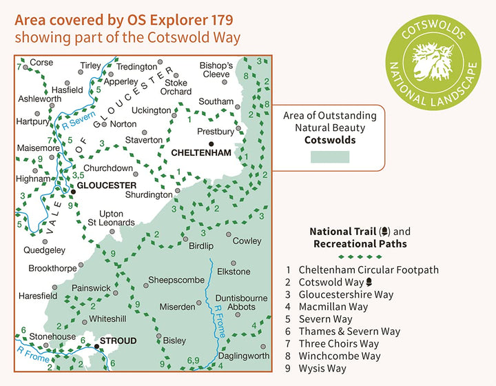 Gloucester, Cheltenham and Stroud (OS Explorer Map, Band 179), Karte