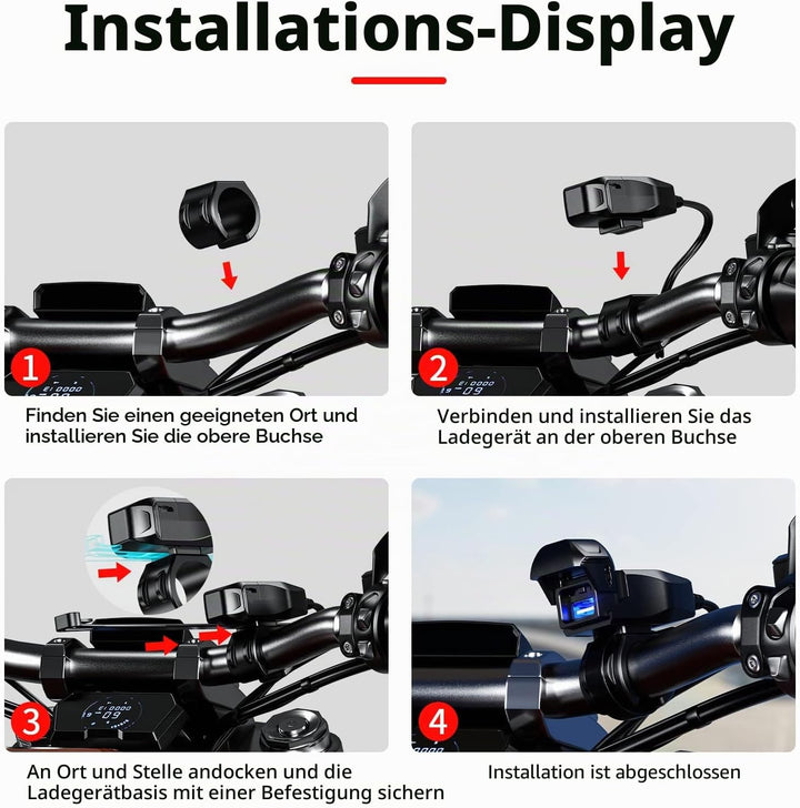 Kewig Motorrad-USB-Ladegerät SAE-auf-USB-Adapter Wasserdichtes Motorrad-Ladegerät, DC 9V-24V Motorra