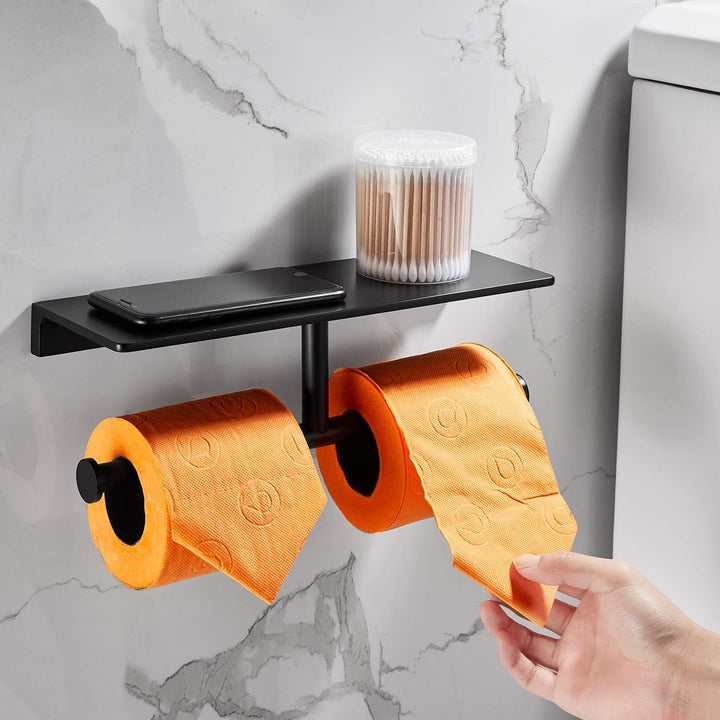 Doppelrollen-Toilettenpapierhalter mit Ablage aus massivem Messing und erstklassigem Papiertaschentu