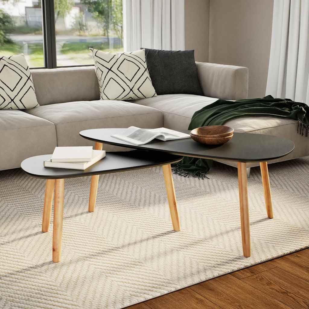 vidaXL Kiefernholz Massiv 2X Beistelltisch Kaffeetisch Couchtisch Wohnzimmer Schwarz, Schwarz