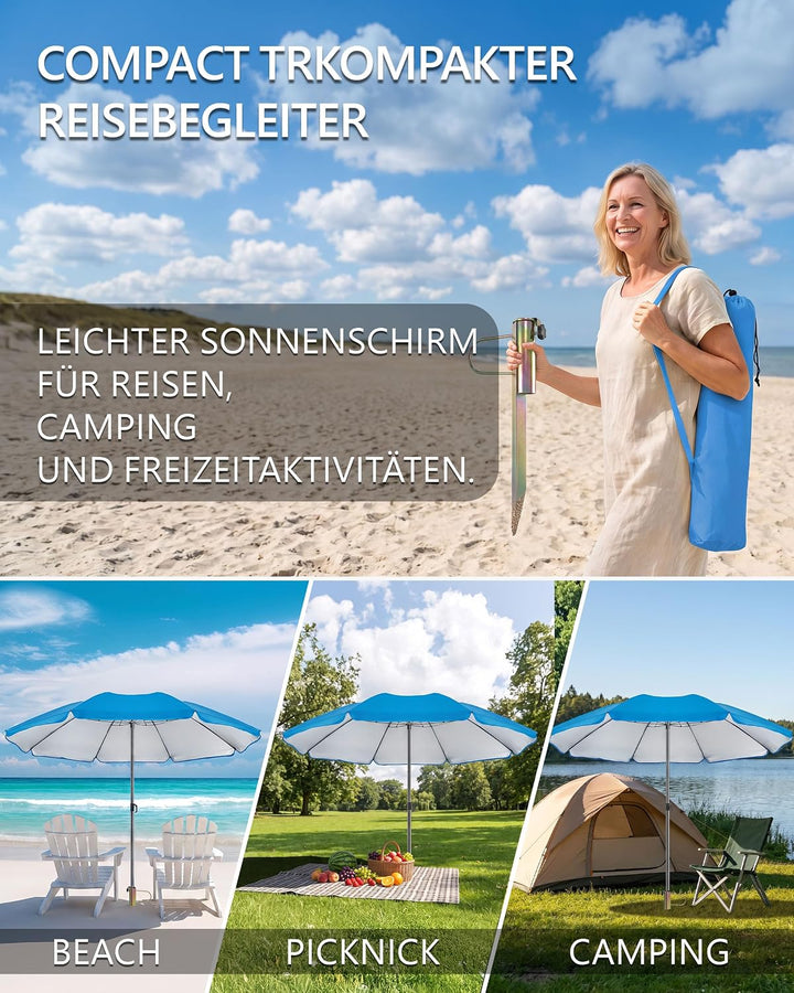 4smile Sonnenschirm Strand SunnyJoy, Blau – 3er Set inkl. Strandschirm windfest stabil, Rasendorn So