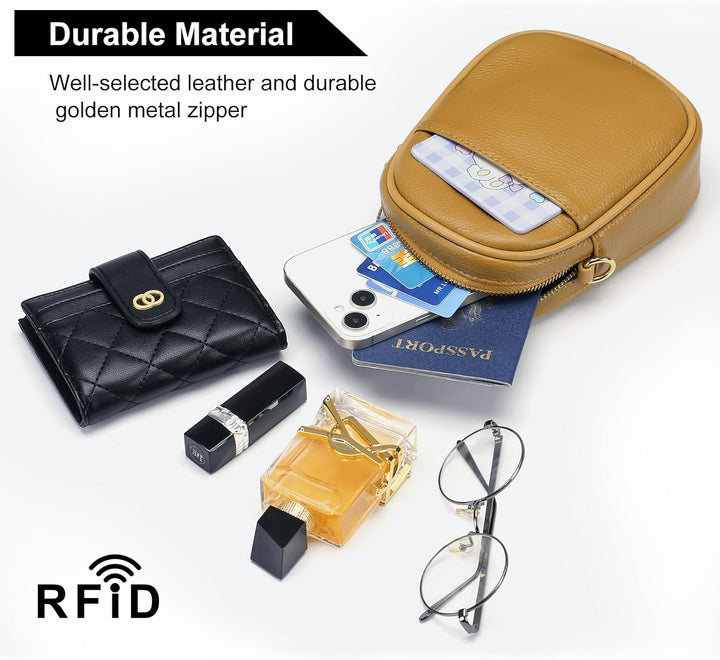 SENDEFN Handy Umhängetasche Damen, Leder Handytasche zum Umhängen Geldbörse Damen, Brieftasche mit V