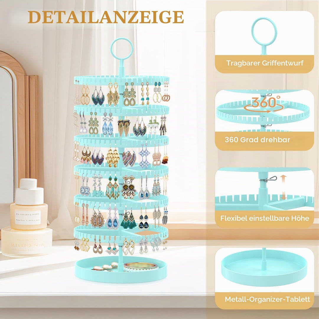 Drehender Ohrring Ständer Halter Organizer Display mit Metalltablett, 6-Stufiger Ladies Verstellbare