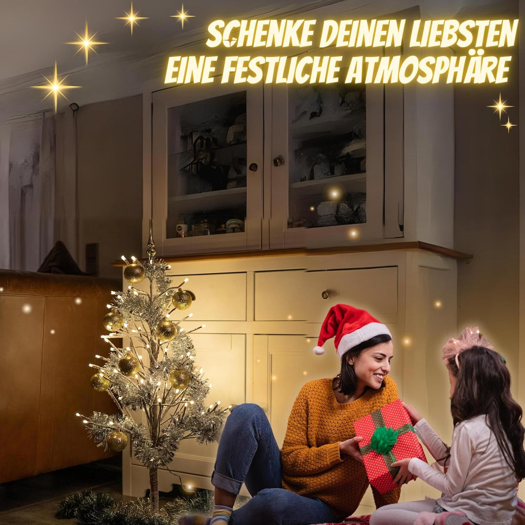HiLight LED Weihnachtsbaum 80 cm braun - mit 88 warmweissen LEDs und Schneedeko - Christbaum/Tannenb