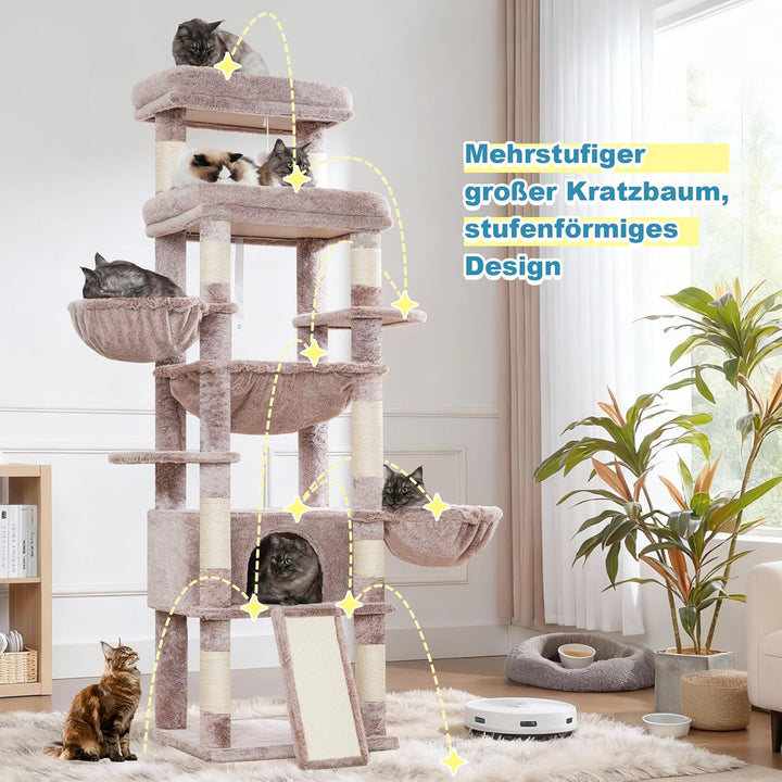 Hey-brother Kratzbaum, 182 cm hoch Katzenbaum für Grosskatze, mehrstöckiger Katzenkratzbaum mit 2 Gr