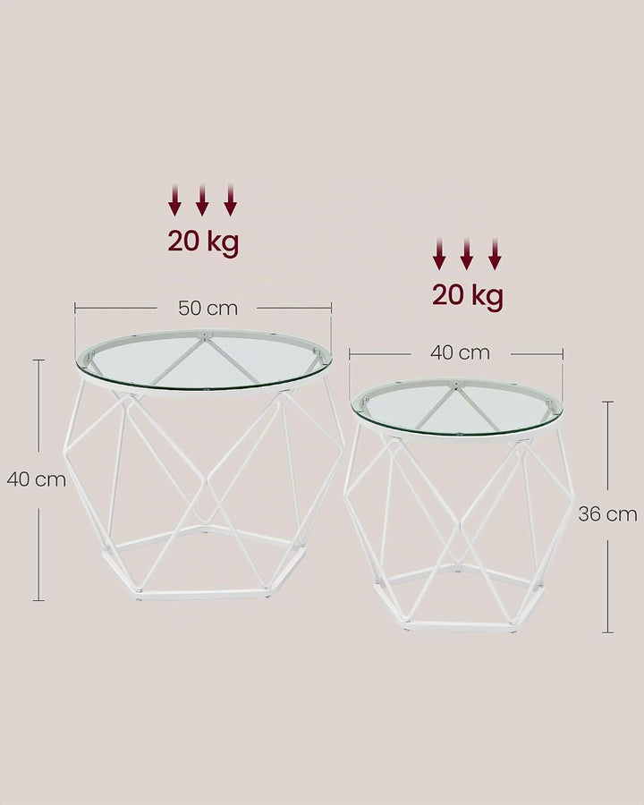 VASAGLE Couchtisch rund, 2er Set, Wohnzimmertisch, Beistelltisch, modern, abnehmbare Tischplatte, fü