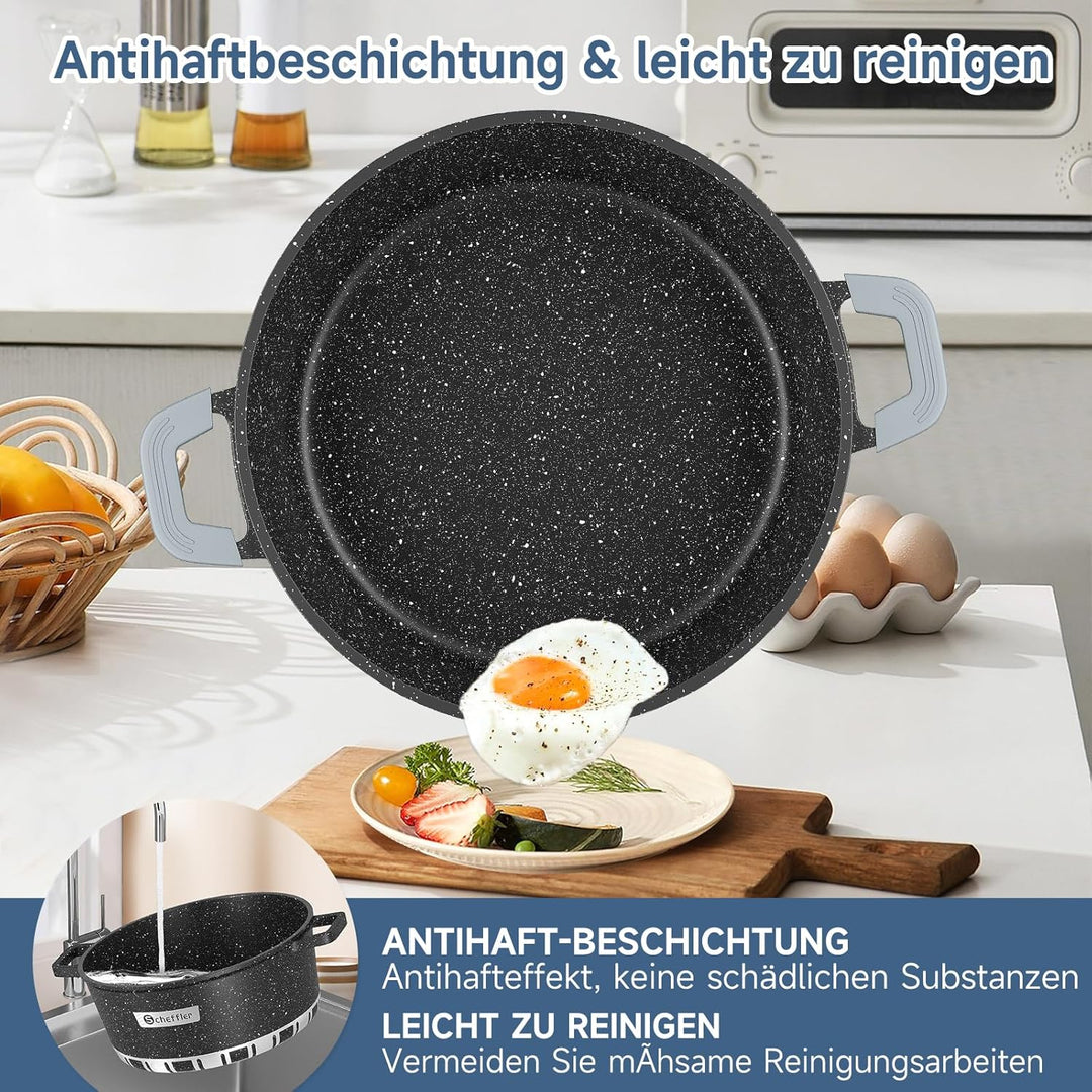 Topfset Scheffler Kochtopf Set Induktion 6-teilig,32/36/40cm Töpfe Set mit Glasdeckel,Antihaftbeschi