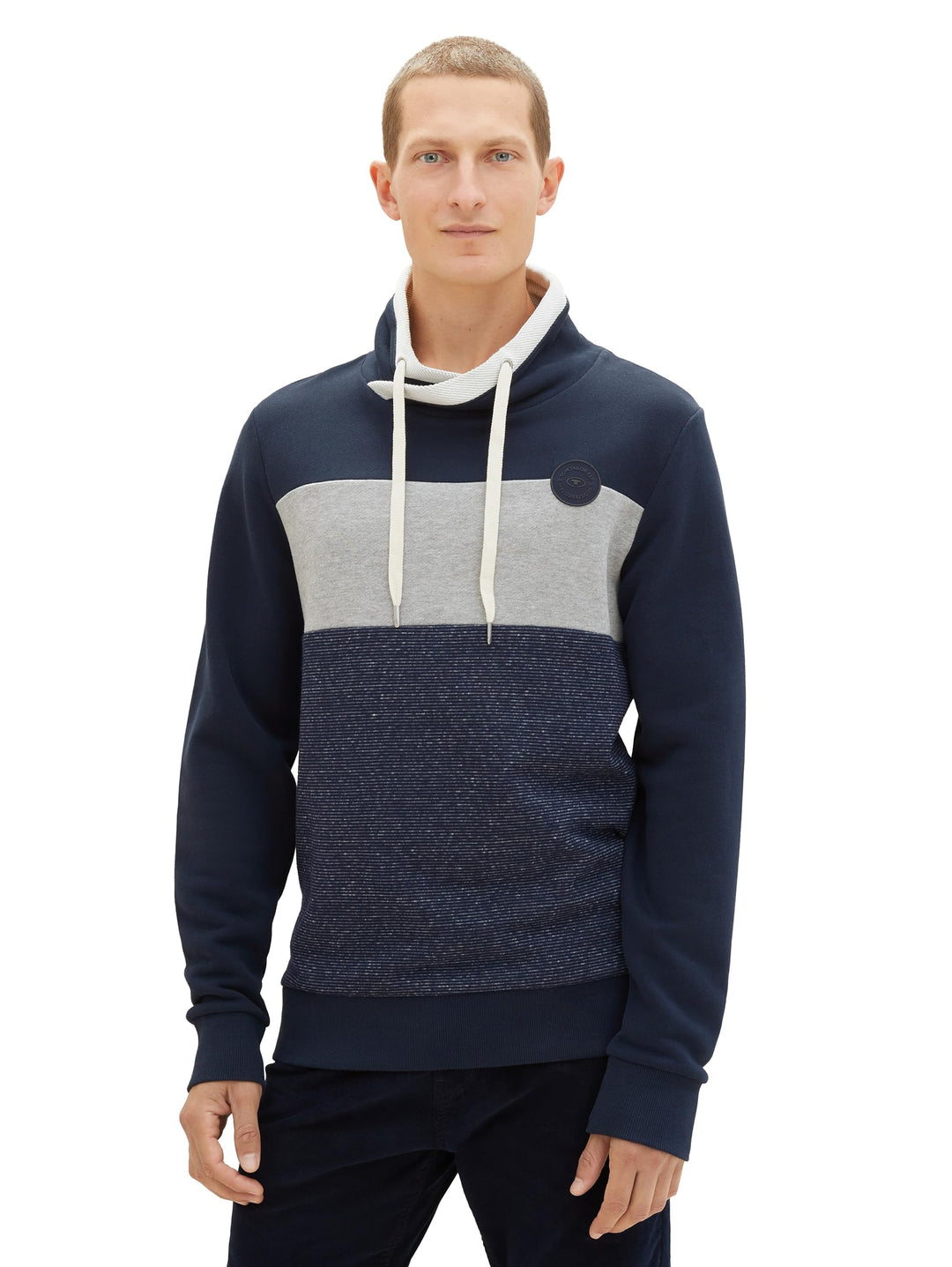 TOM TAILOR Herren Colorblock Snood Sweatshirt S 10668-sky Captain Blue, S 10668-sky Captain Blue