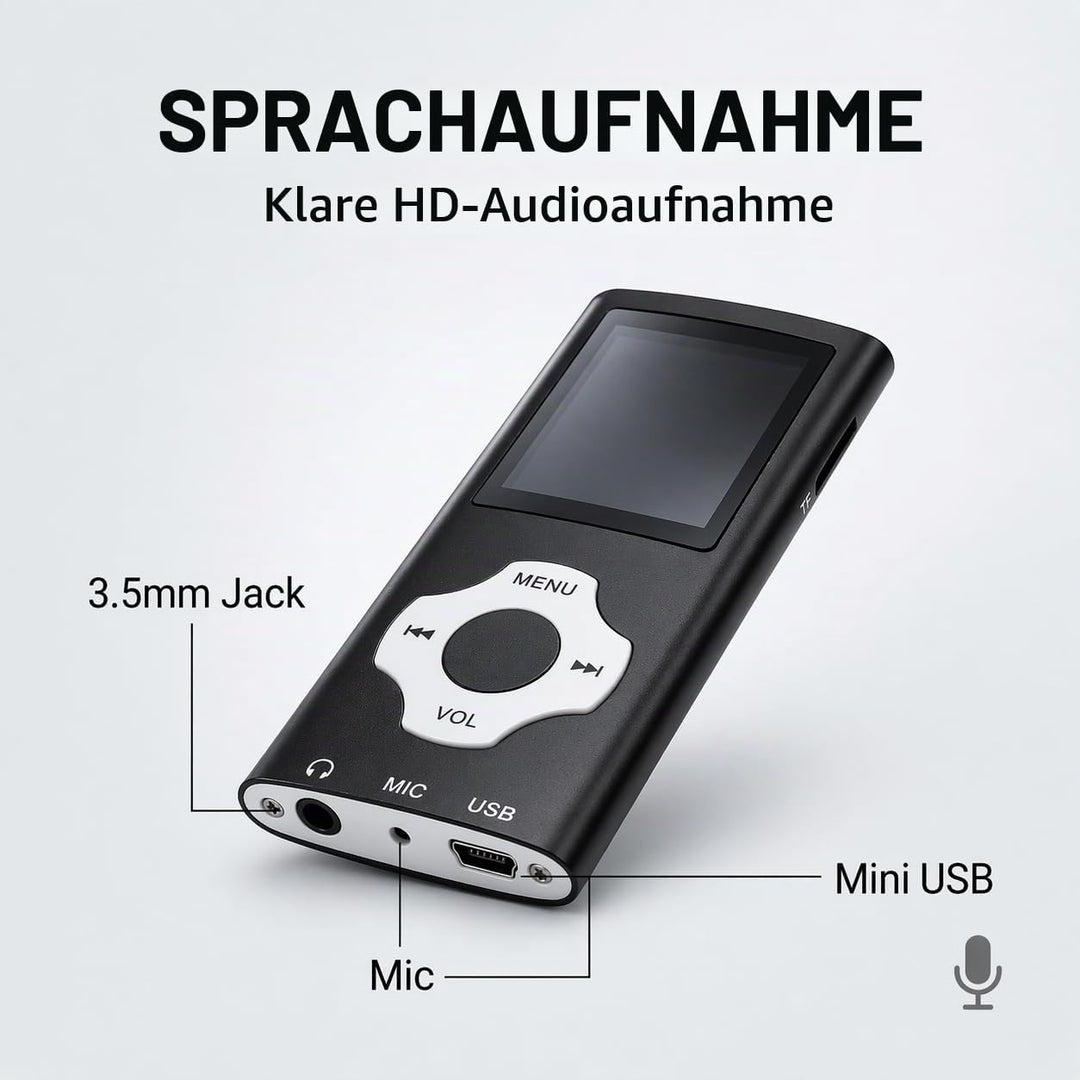 MP3 Player 32GB mit MicroSD Karte, Tragbarer MP4 Musik Player mit 1,8 Zoll Farbdisplay, HiFi Musikpl