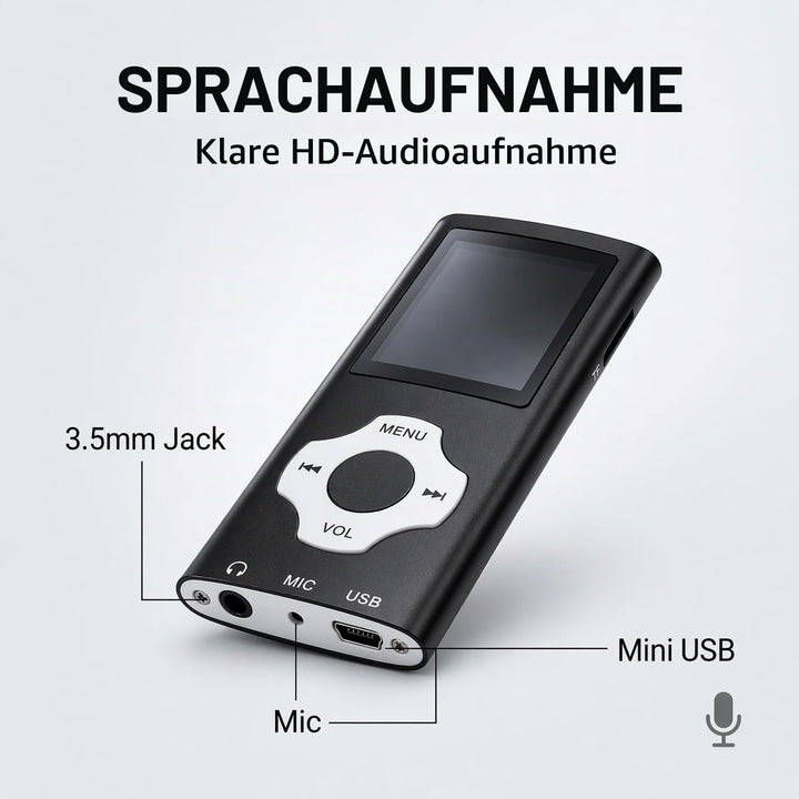 MP3 Player 32GB mit MicroSD Karte, Tragbarer MP4 Musik Player mit 1,8 Zoll Farbdisplay, HiFi Musikpl