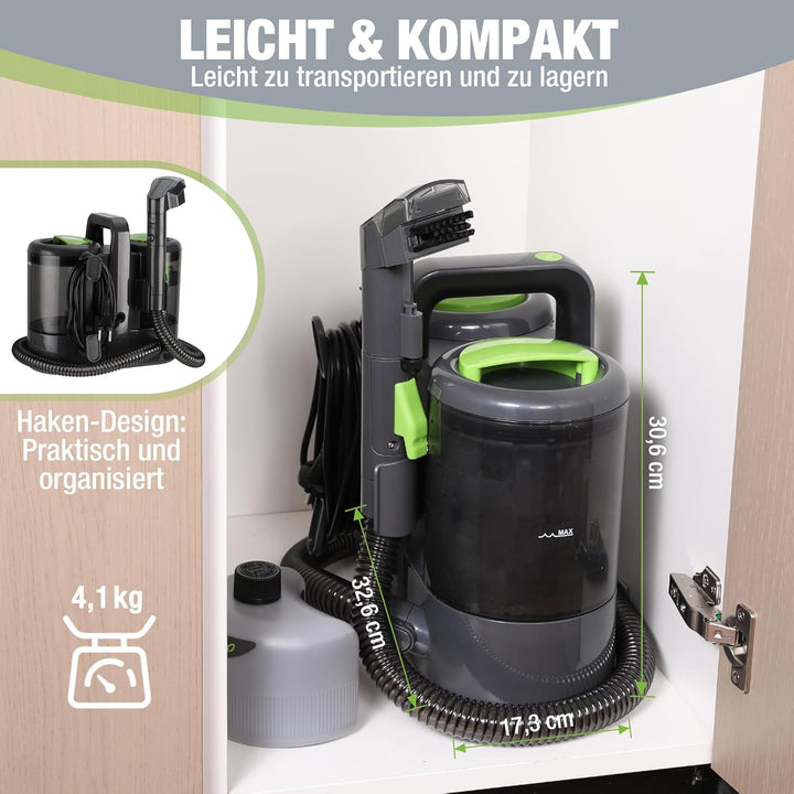 WORKPRO Waschsauger 450W 13kPa, Teppichreiniger 1,6L mit Reinigungsmittel und 2 Bürstenköpfe, Polste