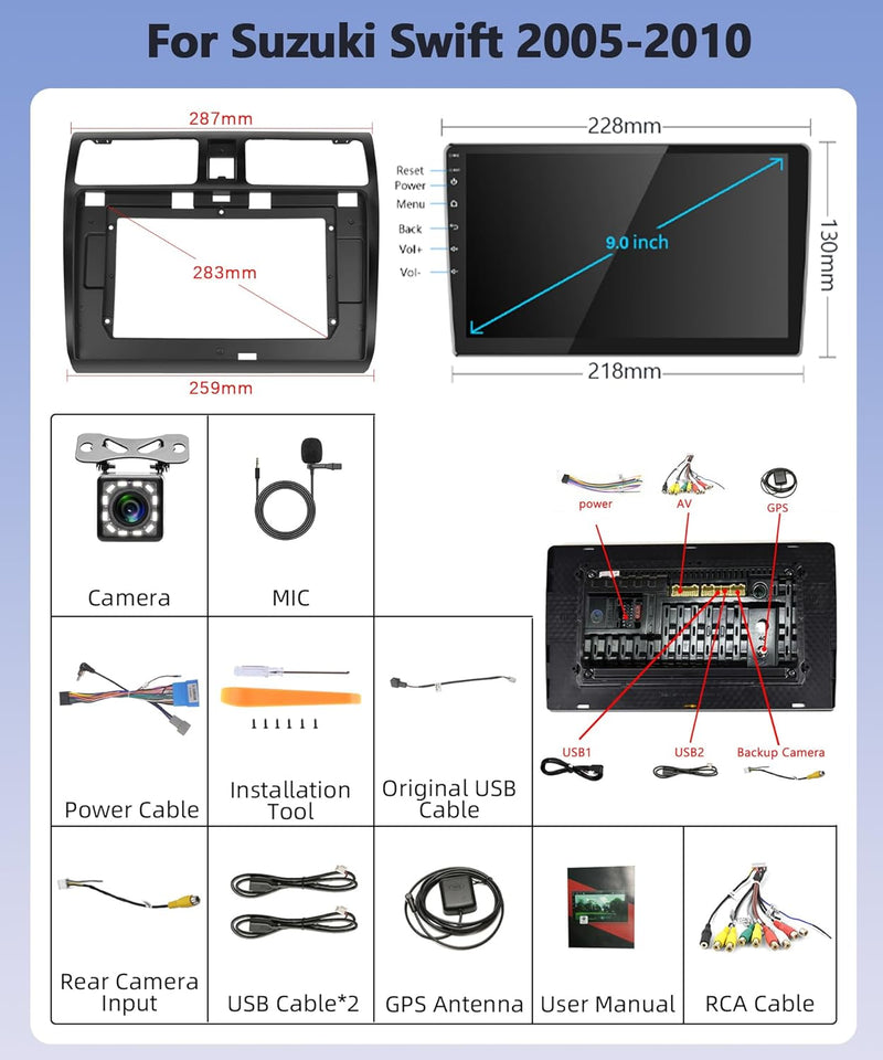 Android Autoradio 2 Din für Suzuki Swift 2003-2010 mit GPS Navi WiFi Bluetooth Freisprecheinrichtung