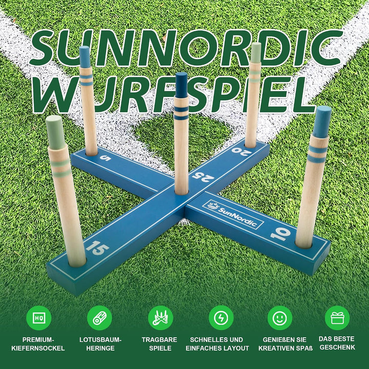 SunNordic Ringwurfspiel-Set aus Holz inklusive Wurfringen und Tragetasche Blue, Blue