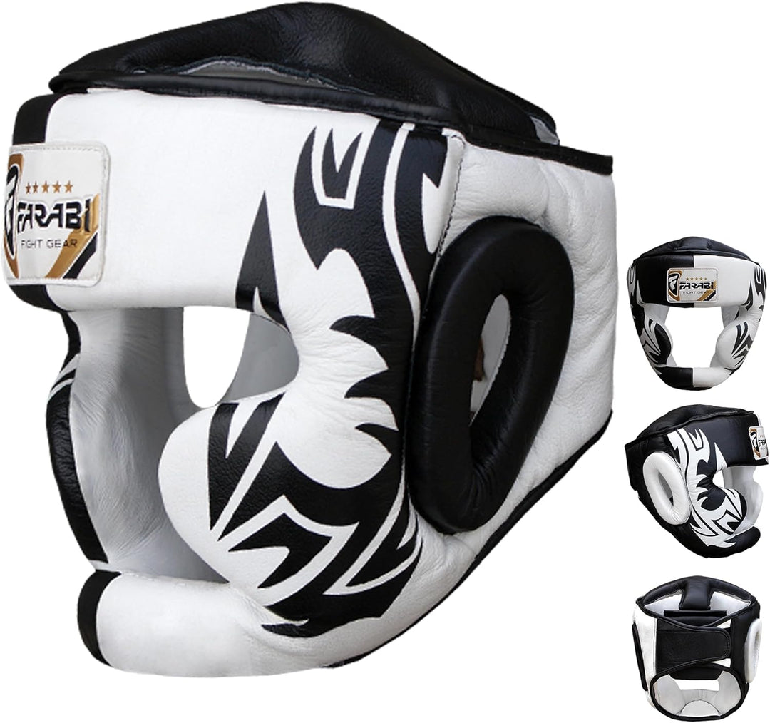 Farabi Boxing Headguard Safety Helmet MMA Training Pro Full Face, Cheek Protection Genuine Leather H