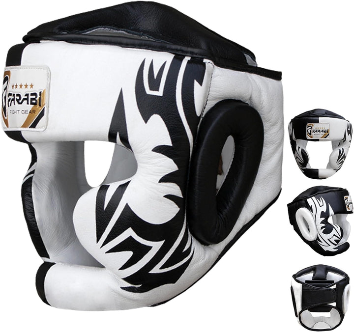 Farabi Boxing Headguard Safety Helmet MMA Training Pro Full Face, Cheek Protection Genuine Leather H