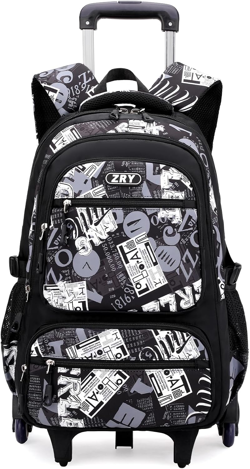 Amythe Schulrucksack Teenager, Abnehmbare Trolley Rucksack Schule mit 6 Räder für Jungen ab 10 Jahre