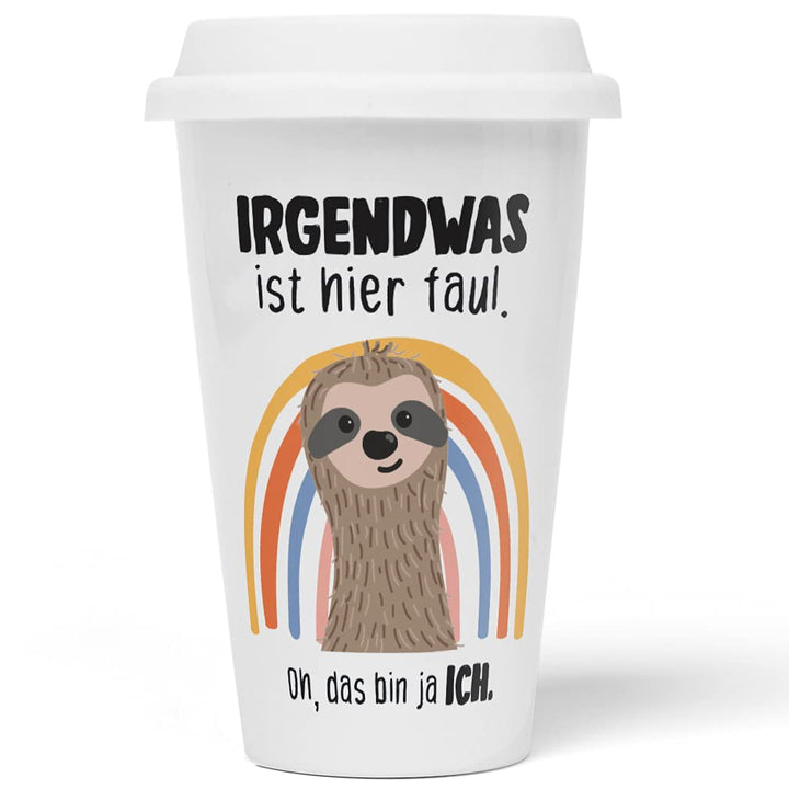 JUNIWORDS To-Go Becher mit Deckel, Irgendwas ist hier faul. Oh, das bin ja ich