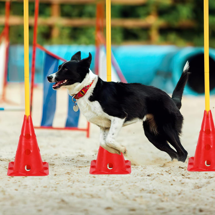 Steckhürdenset 12 Kegel mit 6 Stangen, Agility Hürden Steckhürden Set, Koordinationstraining für Kin