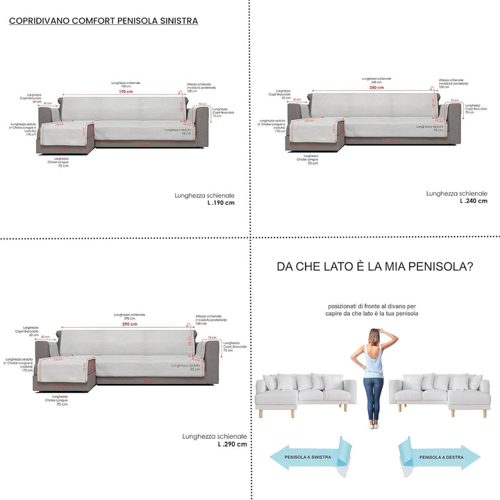 Komfort-Antigleiten-Sofa-Decke mit chaiselongue,290cm, Braun 290 cm Braun, 290 cm Braun
