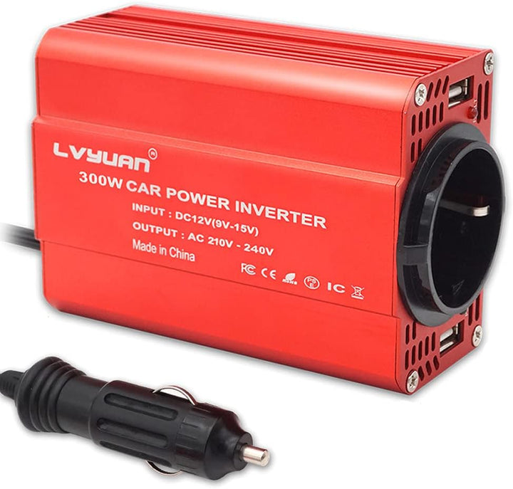 LVYUAN 300W Wechselrichter DC 12 V auf 230V AC Spannungswandler Auto Konverter mit Dual USB Ports &