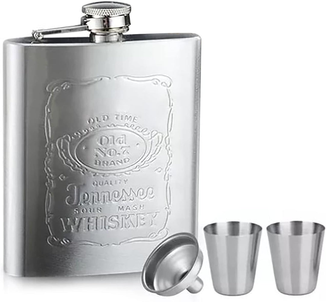 Whisky-Flachmann, Auslaufsicherer Edelstahl-Taschenkolben mit Trichter, 200 Ml Fassungsvermögen, Lei