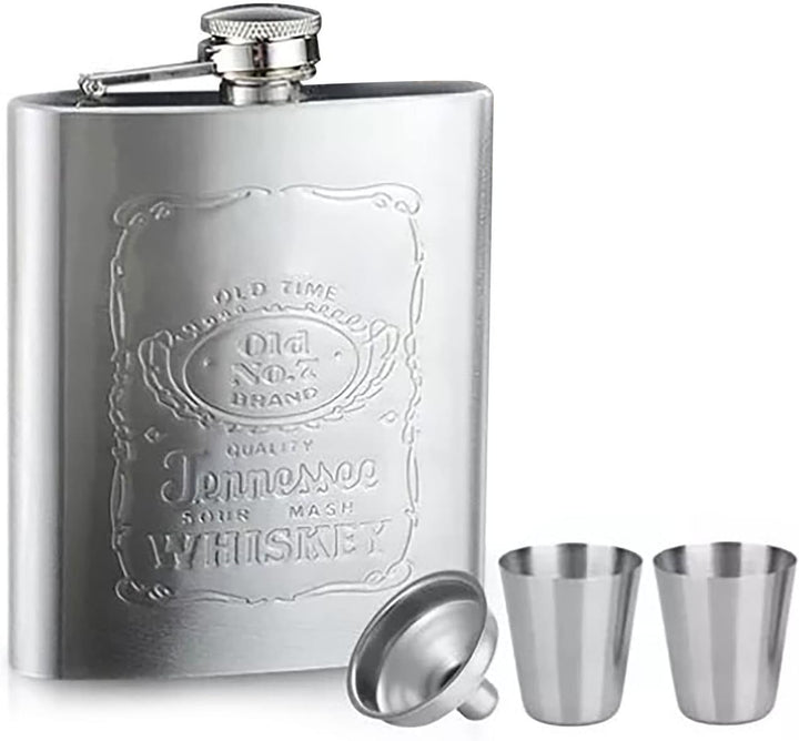 Whisky-Flachmann, Auslaufsicherer Edelstahl-Taschenkolben mit Trichter, 200 Ml Fassungsvermögen, Lei