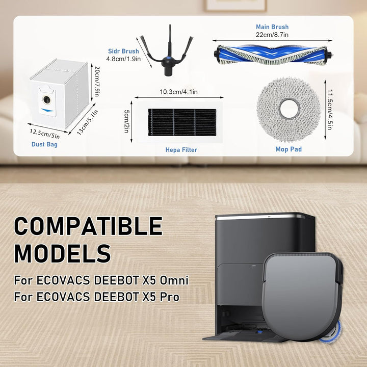 Zubehör Set für ECOVACS DEEBOT X5 Omni / X5 Pro Staubsauger Ersatzteil, Hauptbürste,4 Wischtücher,3