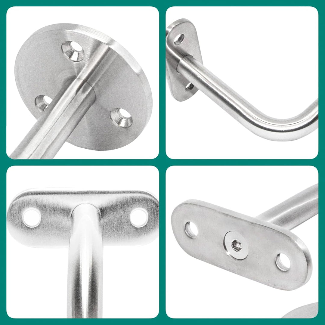 PRIOstahl Handlaufhalter Handlauf Handlaufstütze Wandhalter - 4 x Handlaufträger Flach an die Wand z