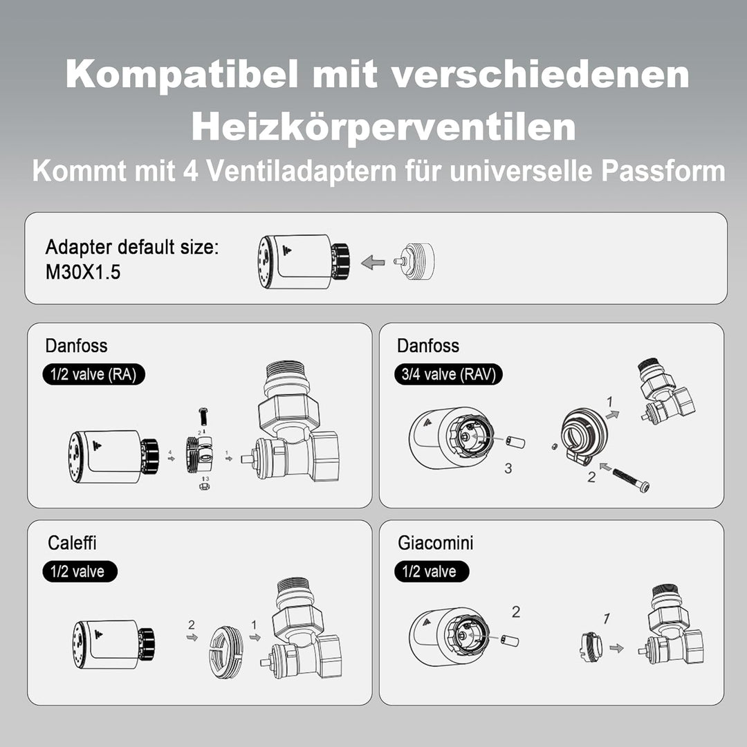 GEM Smart Heizkörperthermostat 2er-Pack, Zigbee TRV Erweiterung, Thermostatventil für Heizkörper, Tu