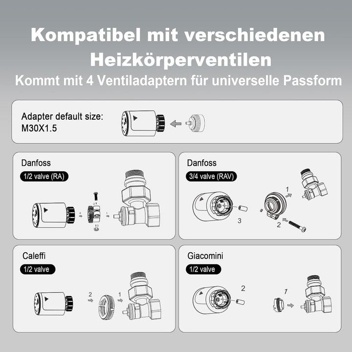GEM Smart Heizkörperthermostat 2er-Pack, Zigbee TRV Erweiterung, Thermostatventil für Heizkörper, Tu