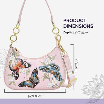 Anuschka Women's Hobobag aus Echtleder, handbemalt, kleine Grösse Butterfly Melody, Butterfly Melody