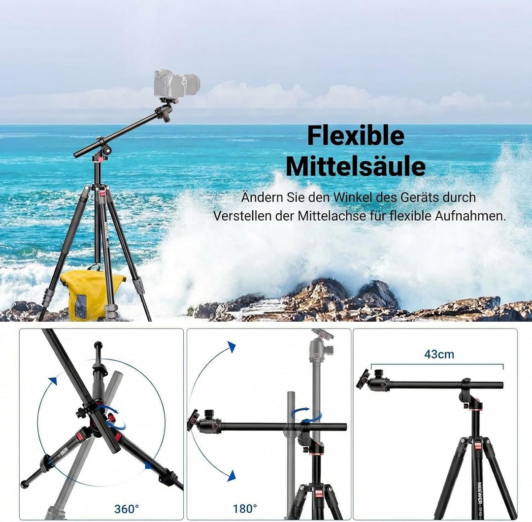 NEEWER 90 Zoll hohes horizontales Kamerastativ Einbeinstativ mit Kugelkopf, Metall DSLR Video Reises