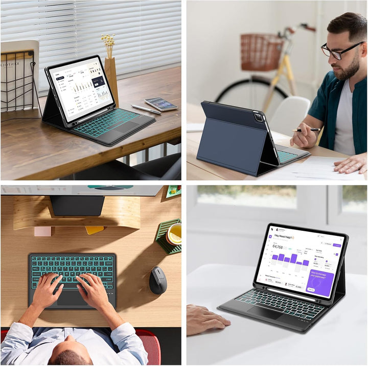 FOGARI Hülle mit Tastatur für iPad Pro 12.9 (6/5/4/3 Gen), 7 Farben Beleuchtung, Multi Touch Trackpa