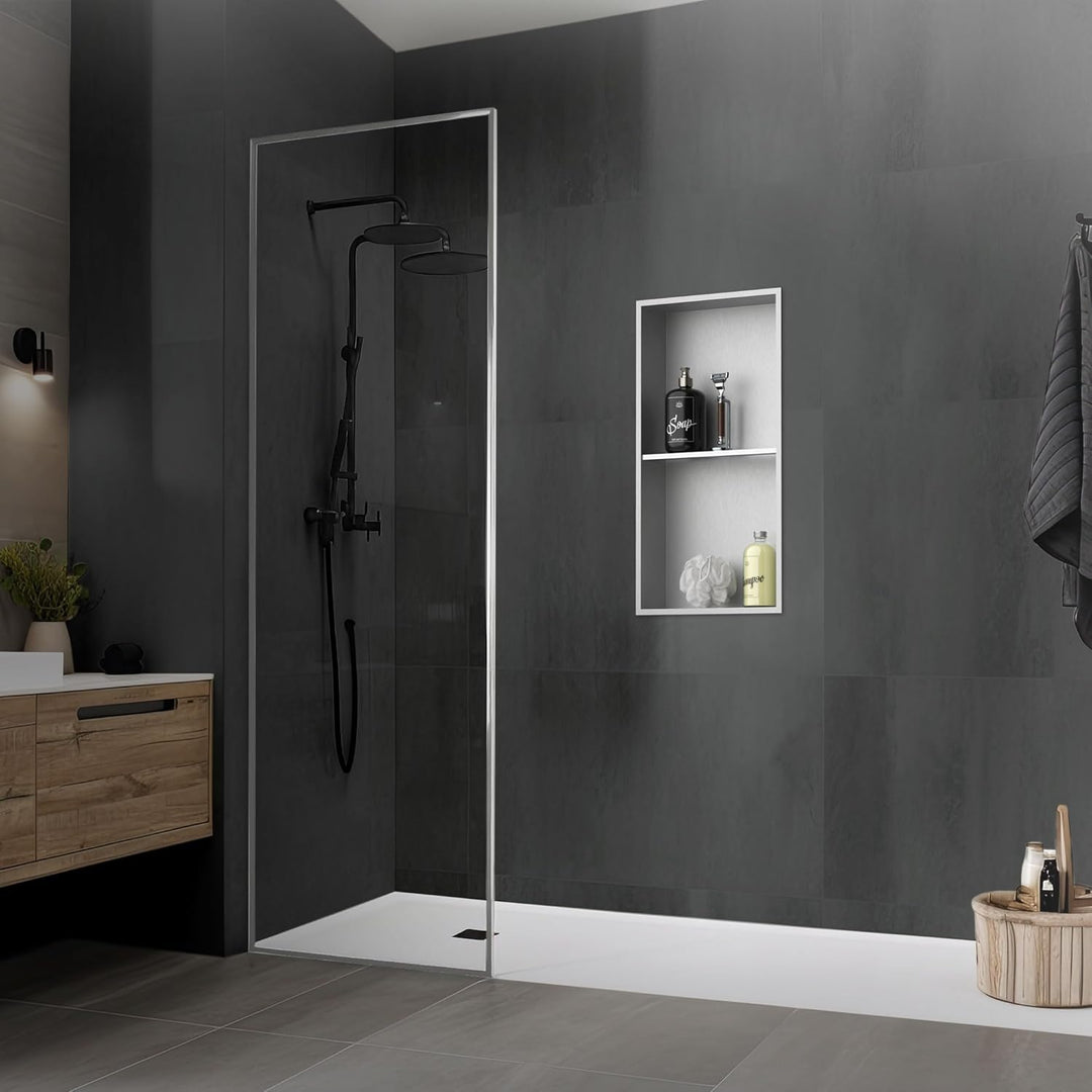 LuxeBath Wandnische Doppel aus Edelstahl, 30x60x10cm, Silber, Duschnische mit Rahmen, Einbauregal, F