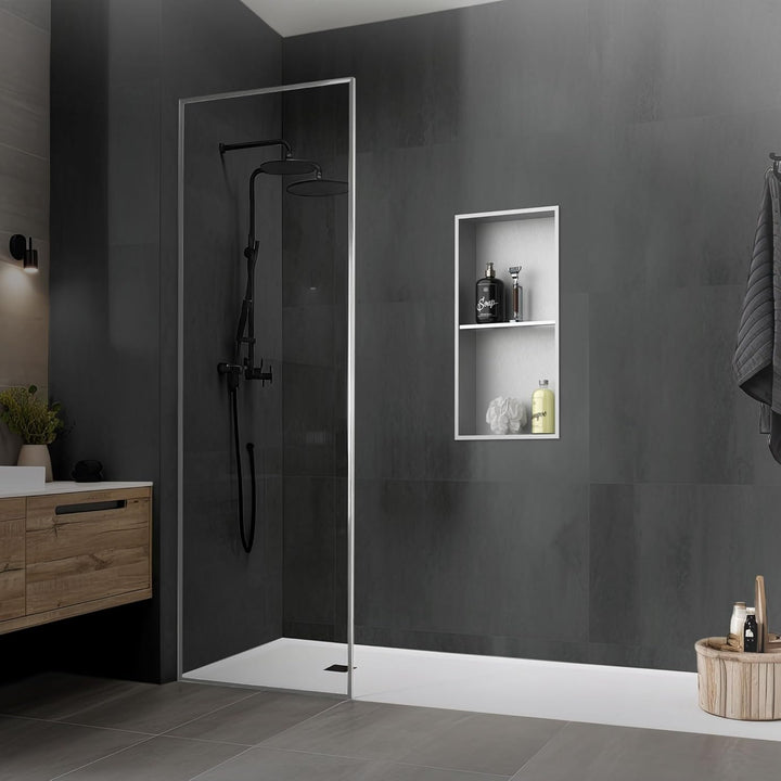 LuxeBath Wandnische Doppel aus Edelstahl, 30x60x10cm, Silber, Duschnische mit Rahmen, Einbauregal, F
