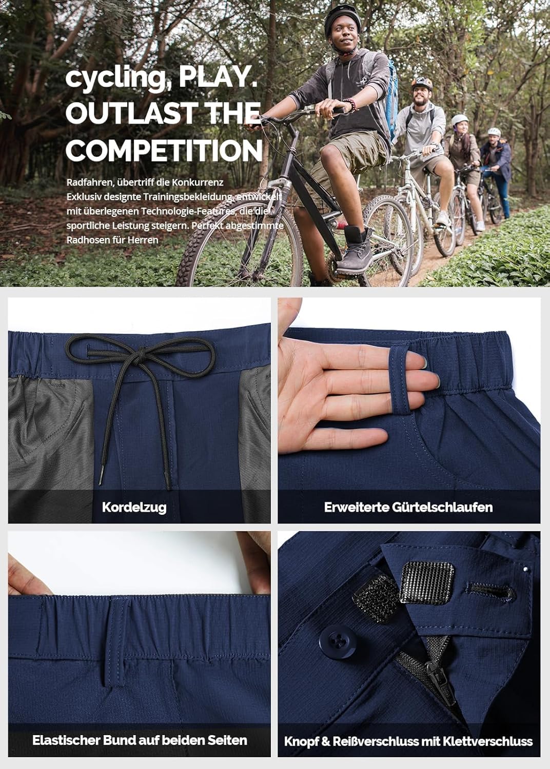 Cycorld Kurze-Hosen-Herren,Wanderhose MTB Hose Herren Kurz Atmungsaktiv Schnelltrocknende Bermuda Ca