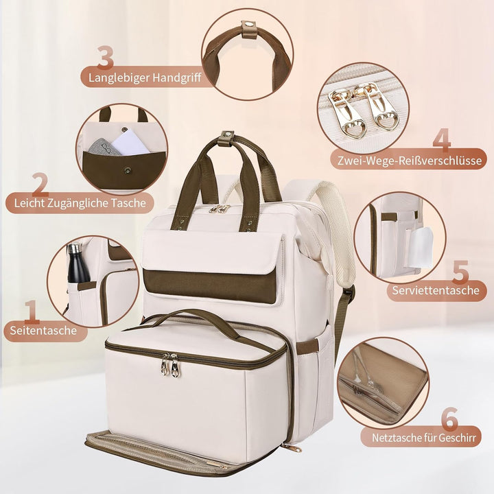 BERTASCHE Lunch Rucksack, Laptop Rucksack Damen 15,6 Zoll mit Isoliertes Kühltasche, 2-in-1-Arbeitsr