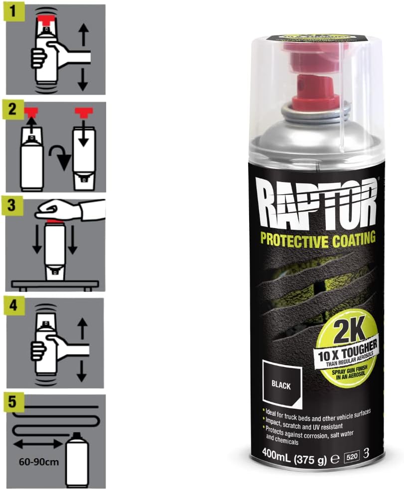 RAPTOR 2K Lack Spraydose Schwarz 400ml I Einfache Anwendung, Langlebige Schützende und Kratzfeste Be