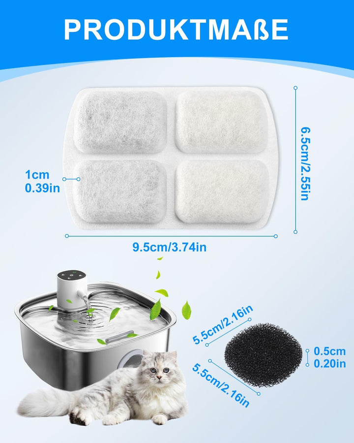 12+12 StückTrinkbrunnen für FEELNEEDY 8L Edelstahl Katzenbrunnen FN-W18, 12 Pack Ersatzfilter Aktivk