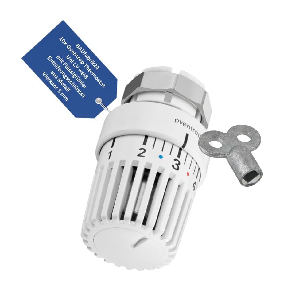 Thermostat Uni LV weiss – mit FLÜSSIGFÜHLER + Entlüftungsschlüssel 5 mm Vierkant, 10er Set – präzise