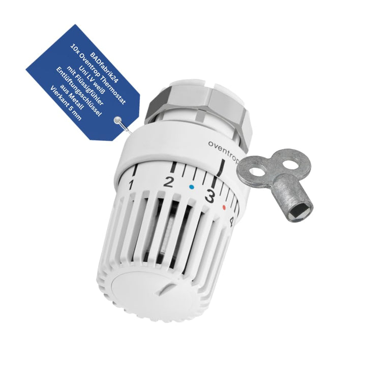 Thermostat Uni LV weiss – mit FLÜSSIGFÜHLER + Entlüftungsschlüssel 5 mm Vierkant, 10er Set – präzise