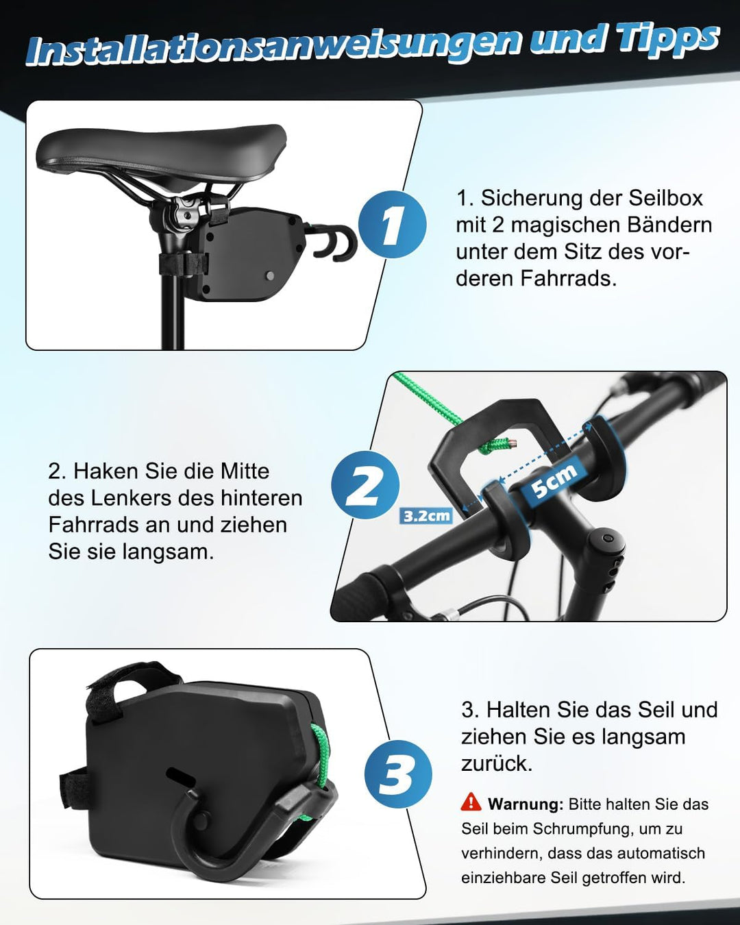 MAIKEHIGH Abschleppseil Fahrrad Kinder, Zugseil Fahrrad Kinder Follow Me Abschleppsystem 2,5 Meter U