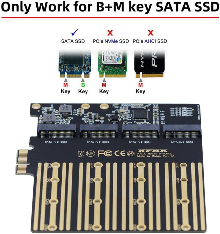chenyang M.2 SSD auf PCI-E X1 Adapter 4 SATA NGFF SSD auf PCI-E X1 Erweiterungskartenadapter mit 12c