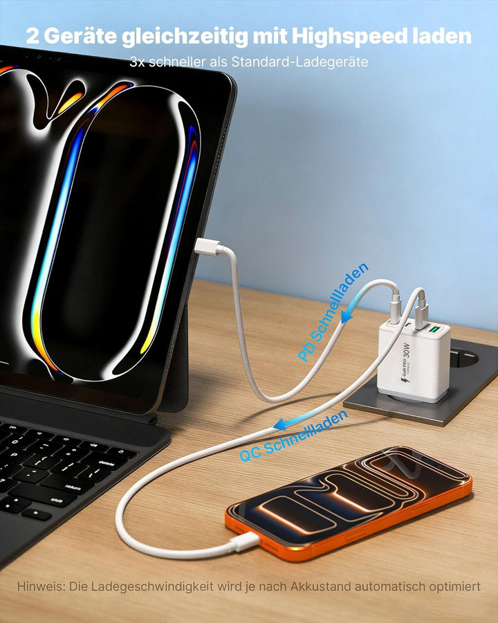 [2er-Pack] 60W USB C Ladegerät 4-Port (Schwarz & Weiss), 30W PD Mehrfach Netzteil Schnellladegerät f