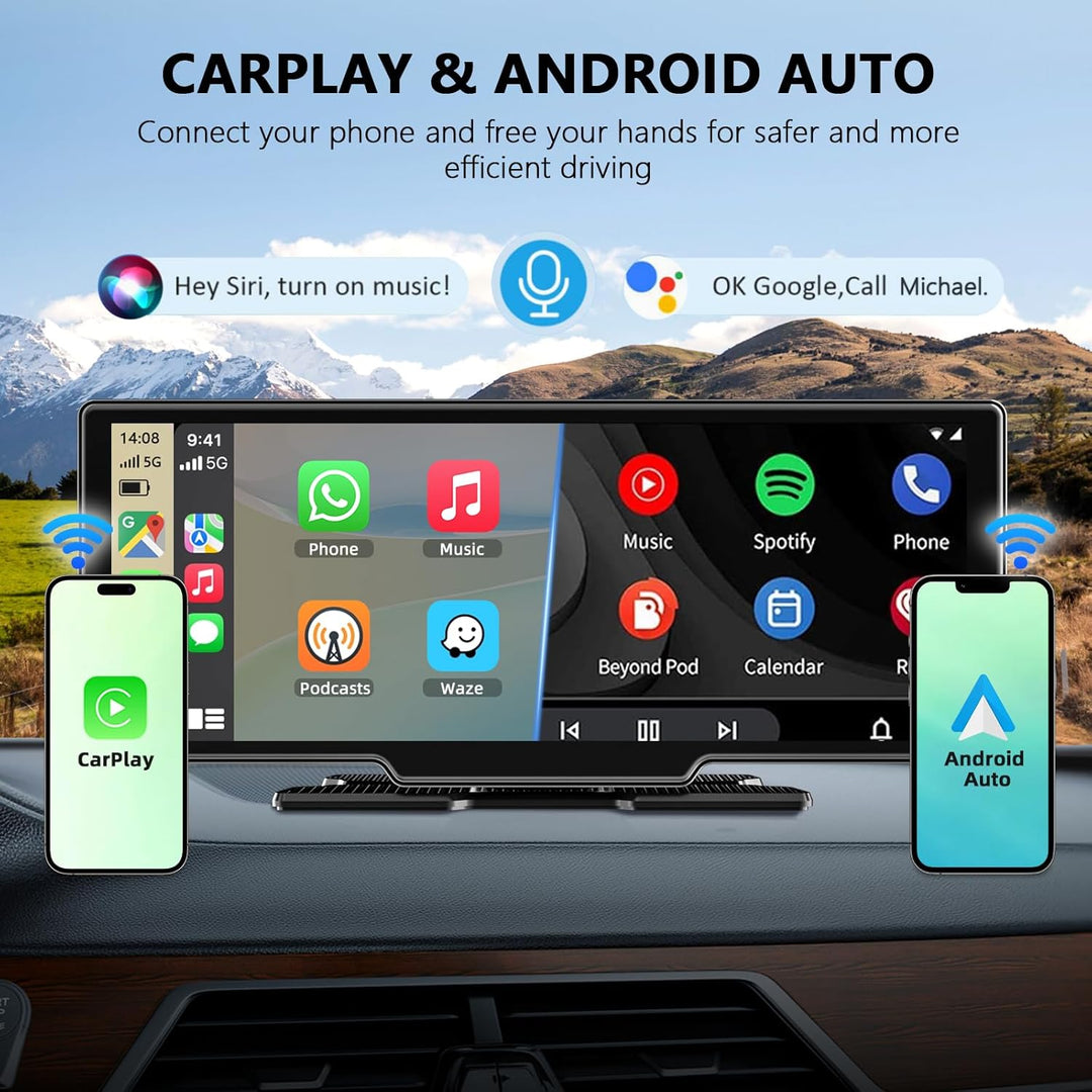 10,26 Zoll Apple Carplay Display &amp; Android Auto Display mit 4K Dashcam/Rückfahrkamera 1080P HD/Bluet