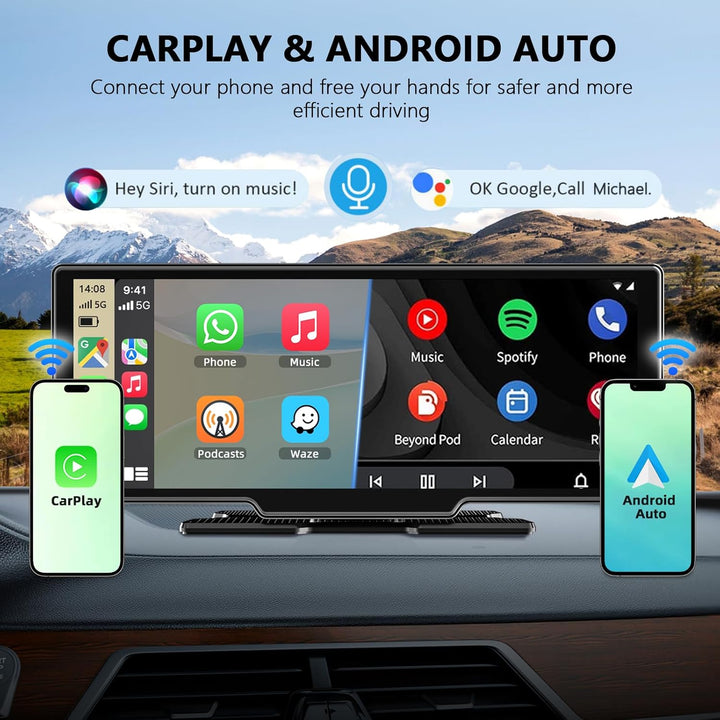 10,26 Zoll Apple Carplay Display &amp; Android Auto Display mit 4K Dashcam/Rückfahrkamera 1080P HD/Bluet