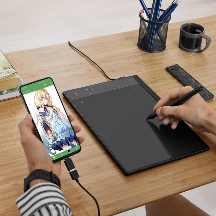Grafiktablett VEIKK A30 V2 mit 4 Sensortasten und einem Gestenpad, 10x6 Zoll Pen Tablet mit Batterie