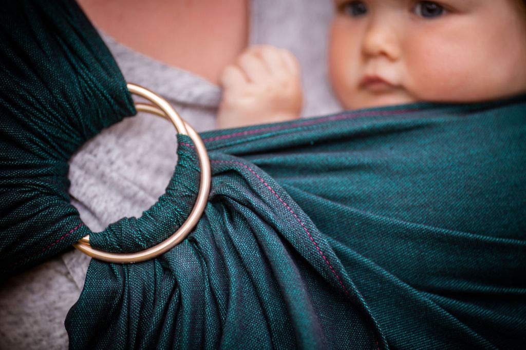 Madame Jordan Ring sling Tragetuch ab Geburt - Biobaumwolle - pur emerald/grün/schwarz - ohne Knoten