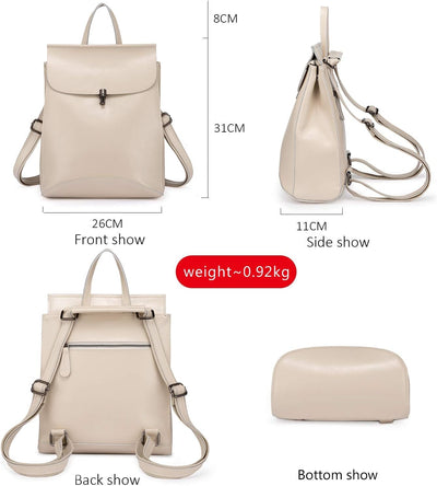 Realer Echtes Leder Rucksäcke Geldbörsen für Frauen Schultertasche Beige, Beige